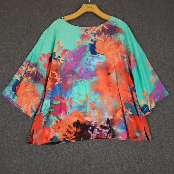 Soft Surroundings‎ Floral Print Kimono Top Oversized Turquoise Orange XL - Picture 5 of 8